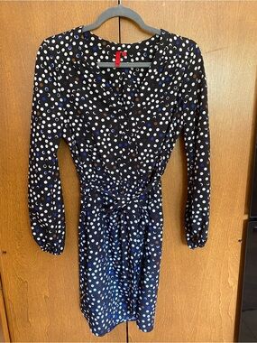 5/48 Black Long Sleeve Polka Dot Dress with White and Blue Dots
